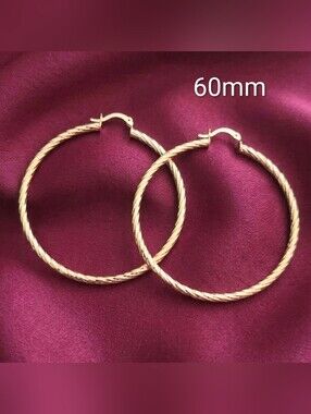 Hoop Earrings 18K Gold Filled Twist Cut Hoop Earrings 60mm